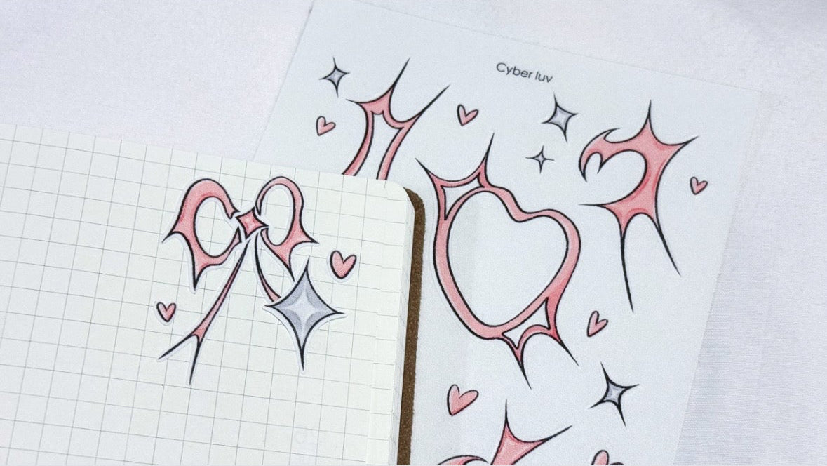Cyber luv sticker sheet